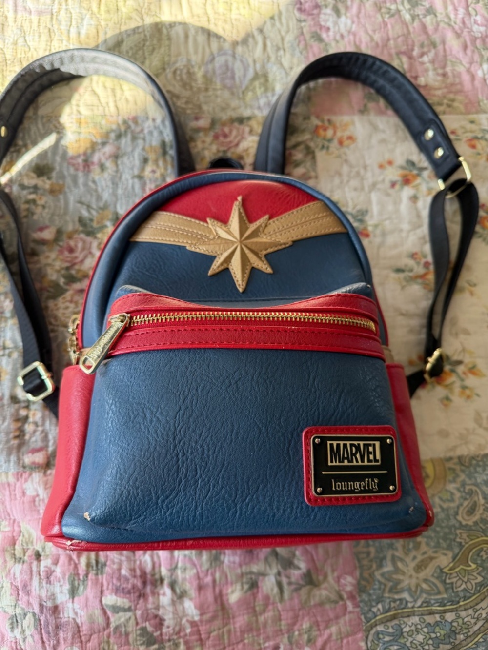 Loungefly Captain Marvel Mini Backpack in Blue/Red with Gold Star